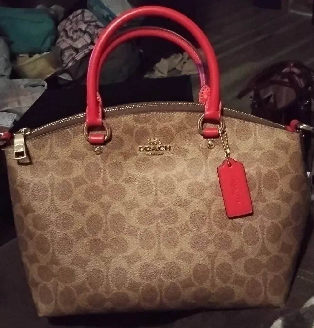 NWT~COACH Sadie Satchel Bag in Signature Canvas & Red Accents~$460 Retail~